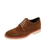 Natazzi Italian Napa Suede Calfskin Leather Shoes Hand Made Men's Player's Lace-Up Wingtip Oxford Shoe Model Armani S-6010 Cognac