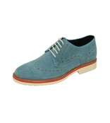 Natazzi Italian Napa Suede Calfskin Leather Shoes Hand Made Men's Player's Lace-Up Wingtip Oxford Shoe Model Armani S-6010 Sky Blue
