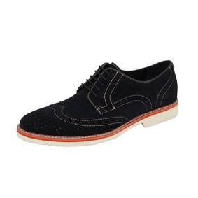 Natazzi Italian Napa Suede Calfskin Leather Shoes Hand Made Men's Player's Lace-Up Wingtip Oxford Shoe Model Armani S-6010 Dark Navy