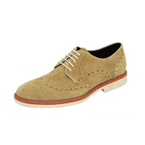 Natazzi Italian Napa Suede Calfskin Leather Shoes Hand Made Men's Player's Lace-Up Wingtip Oxford Shoe Model Armani S-6010 Sand