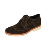 Natazzi Italian Napa Suede Calfskin Leather Shoes Hand Made Men's Player's Lace-Up Wingtip Oxford Shoe Model Armani S-6010 Brown